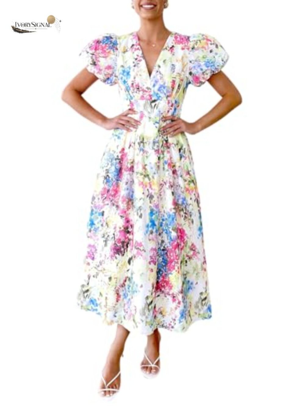 Floral Maxi Dress Short Sleeve V-Neck A-Line Formal Wedding Guest